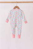 Pink bow cherry zipper bamboo romper - Aaria Tees Aaria Tees