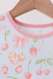 Pink bow cherry bamboo pajama set - Aaria Tees Aaria Tees