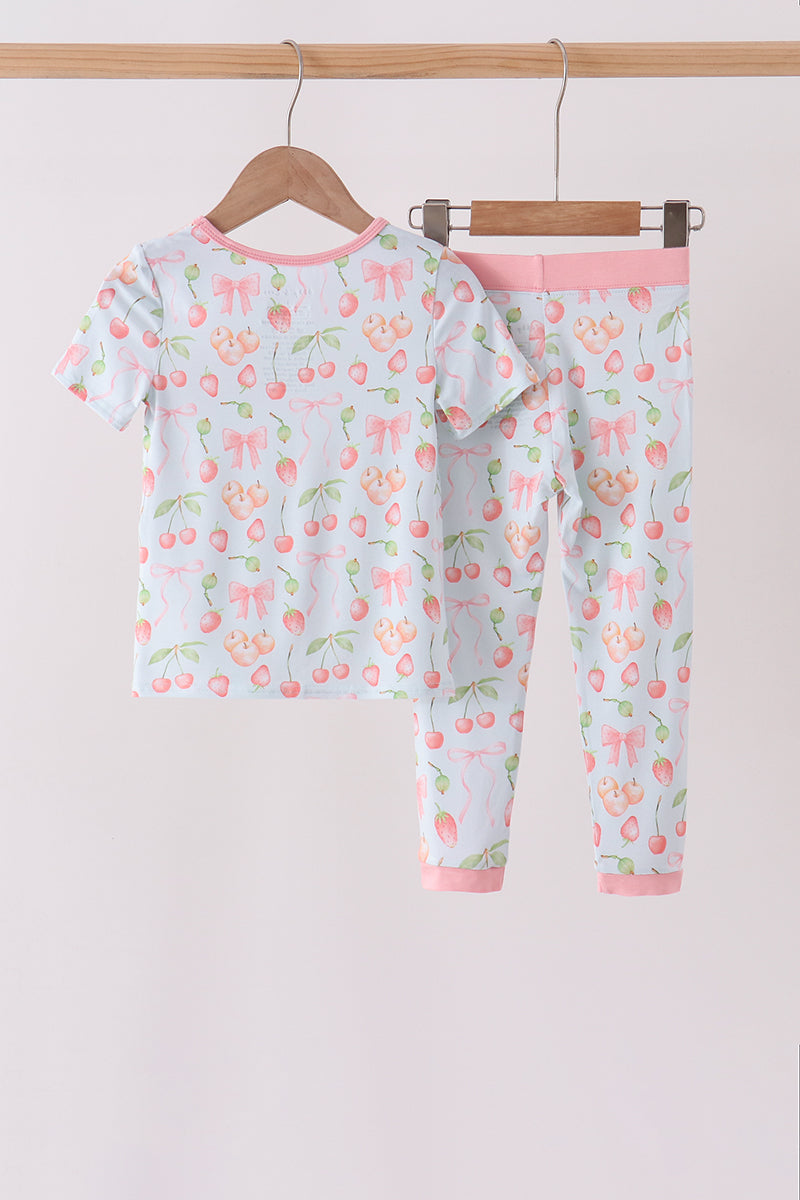 Pink bow cherry bamboo pajama set - Aaria Tees Aaria Tees