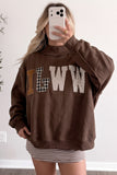 Coffee WWJD Mixed Pattern Embroidered Patch Graphic Mock Neck Sweatshirt Aaria Tees