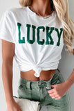 White LUCKY Printed Round Neck St Patricks T Shirt Aaria Tees