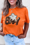 Orange Sequin Ghost Halloween Graphic T-Shirt Aaria Tees