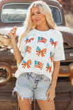 Khaki Patriotic Flag Bow Graphic Starry Round Neck T Shirt Aaria Tees