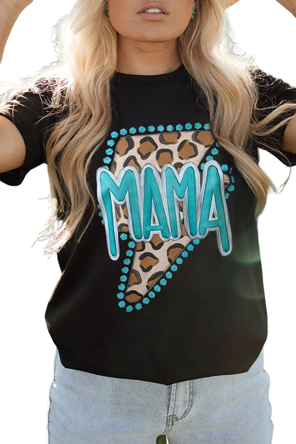 Black Western MAMA Leopard Lightning Graphic Tee - Aaria Tees Aaria Tees