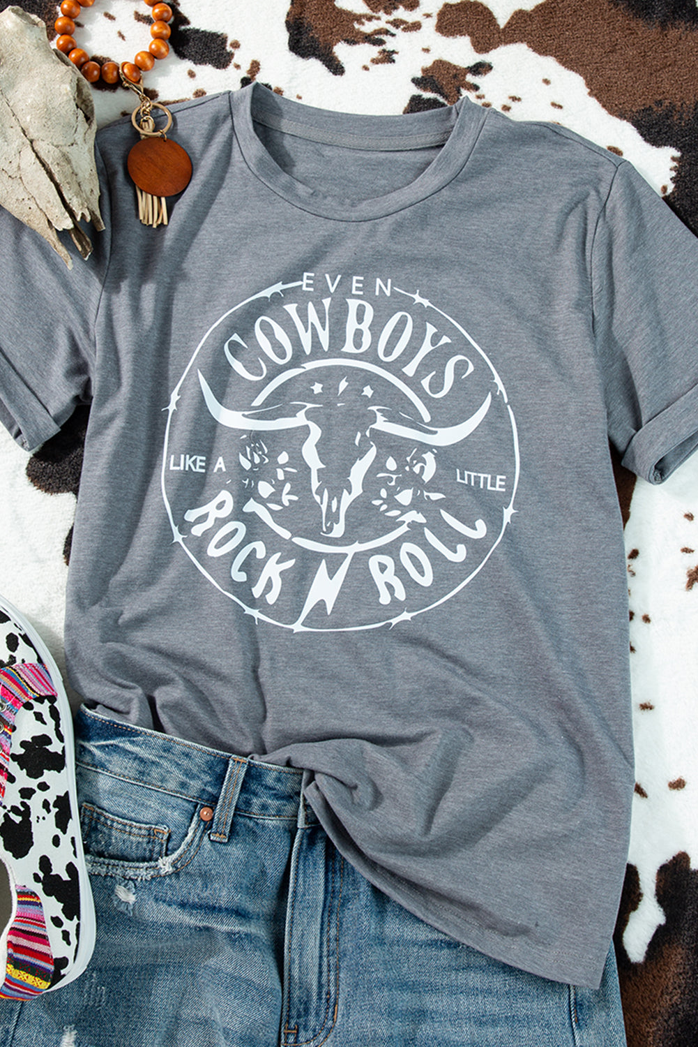 Gray Western Letter Steer Head Graphic Tee - Aaria Tees Aaria Tees