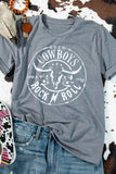 Gray Western Letter Steer Head Graphic Tee - Aaria Tees Aaria Tees