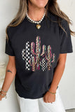 Black Mixed Pattern Cactus Graphic Print Relaxed T-Shirt - Aaria Tees Aaria Tees
