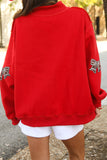 Racing Red Sequin Bowknot Mock Neck Game Day Casual Sweatshirt Aaria Tees
