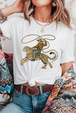White Leopard Rodeo Cowboy Graphic Casual Tee Aaria Tees
