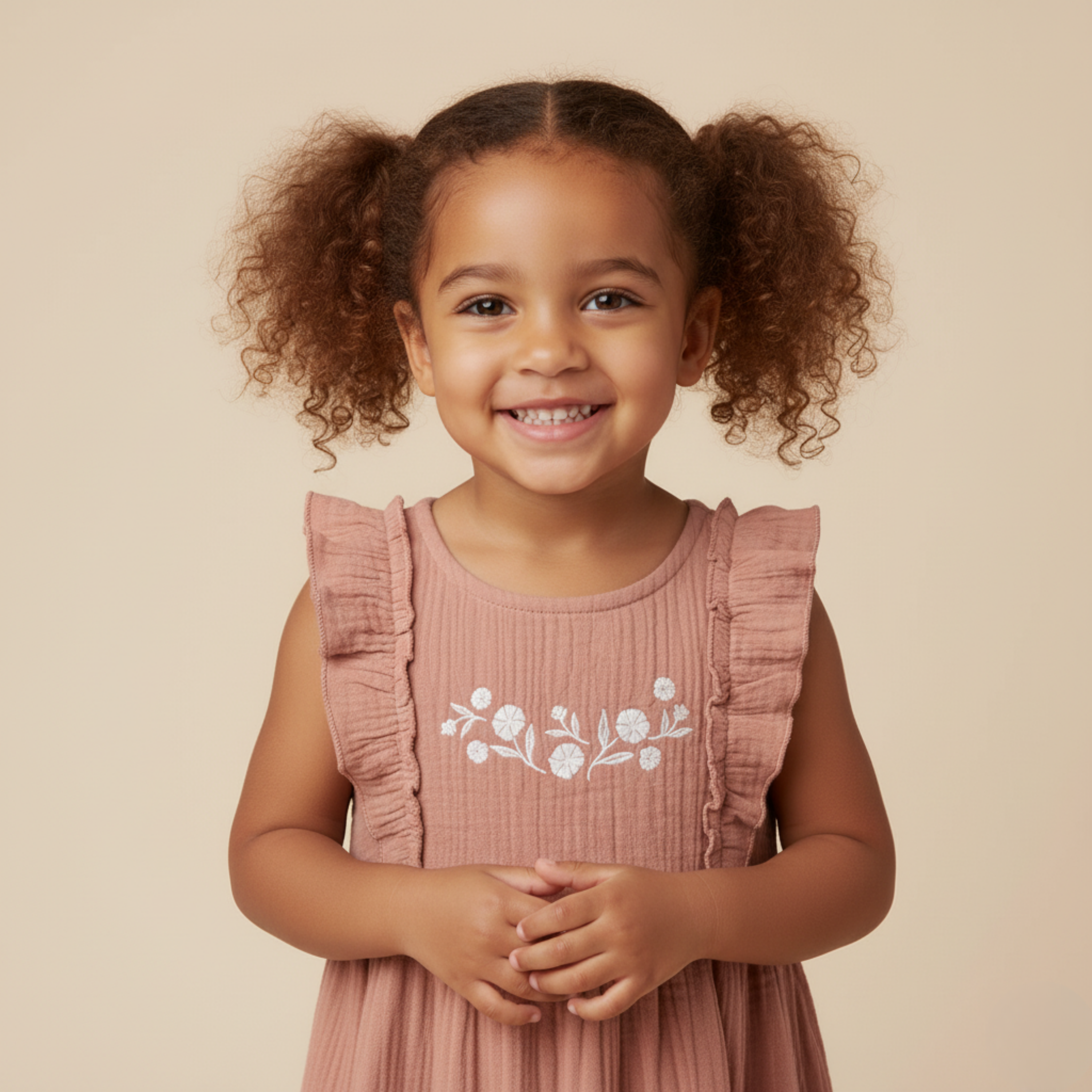 Organic Embroidered Tiered Dress - Clay - Aaria Tees Aaria Tees