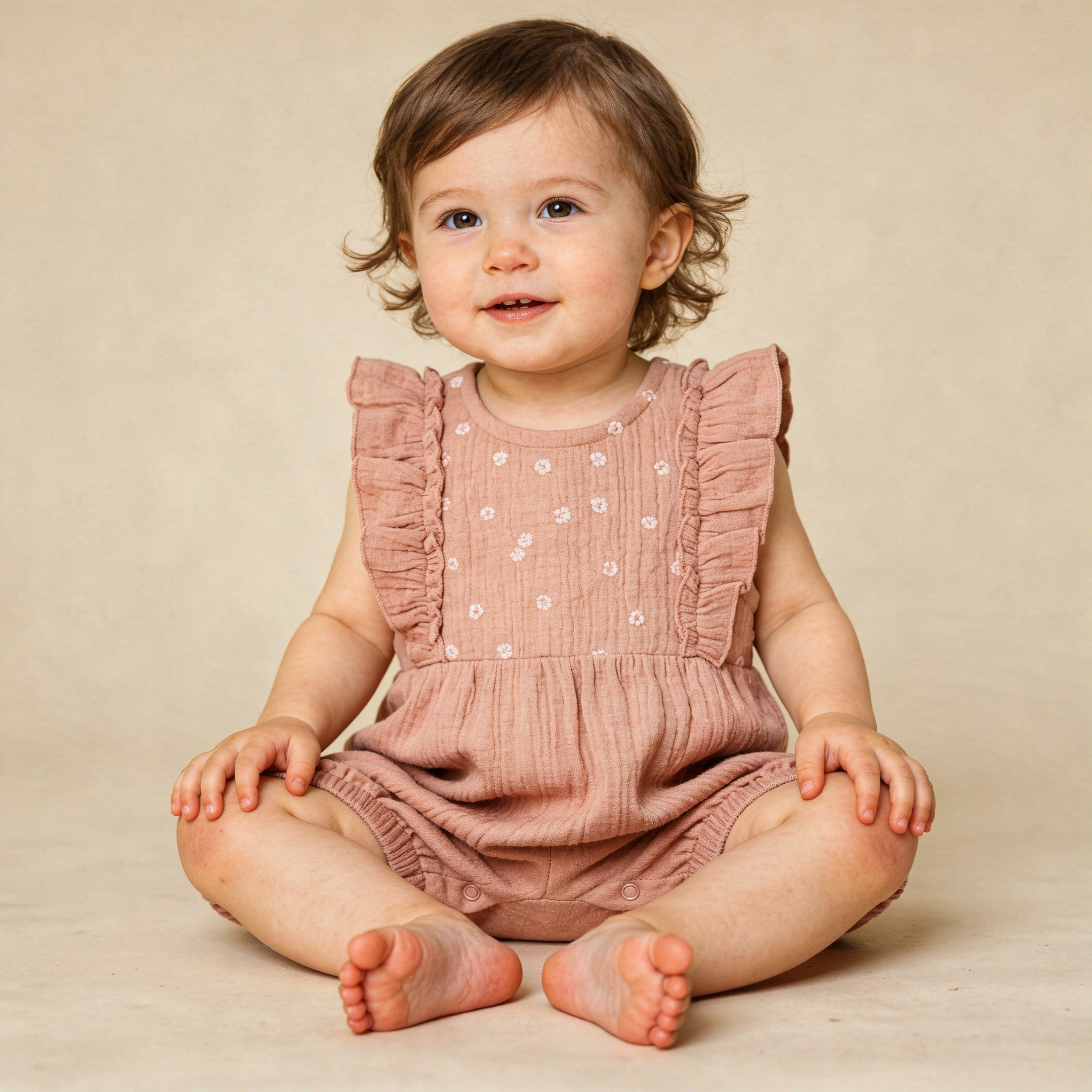 Organic Embroidered Ruffle Romper - Clay - Aaria Tees Aaria Tees