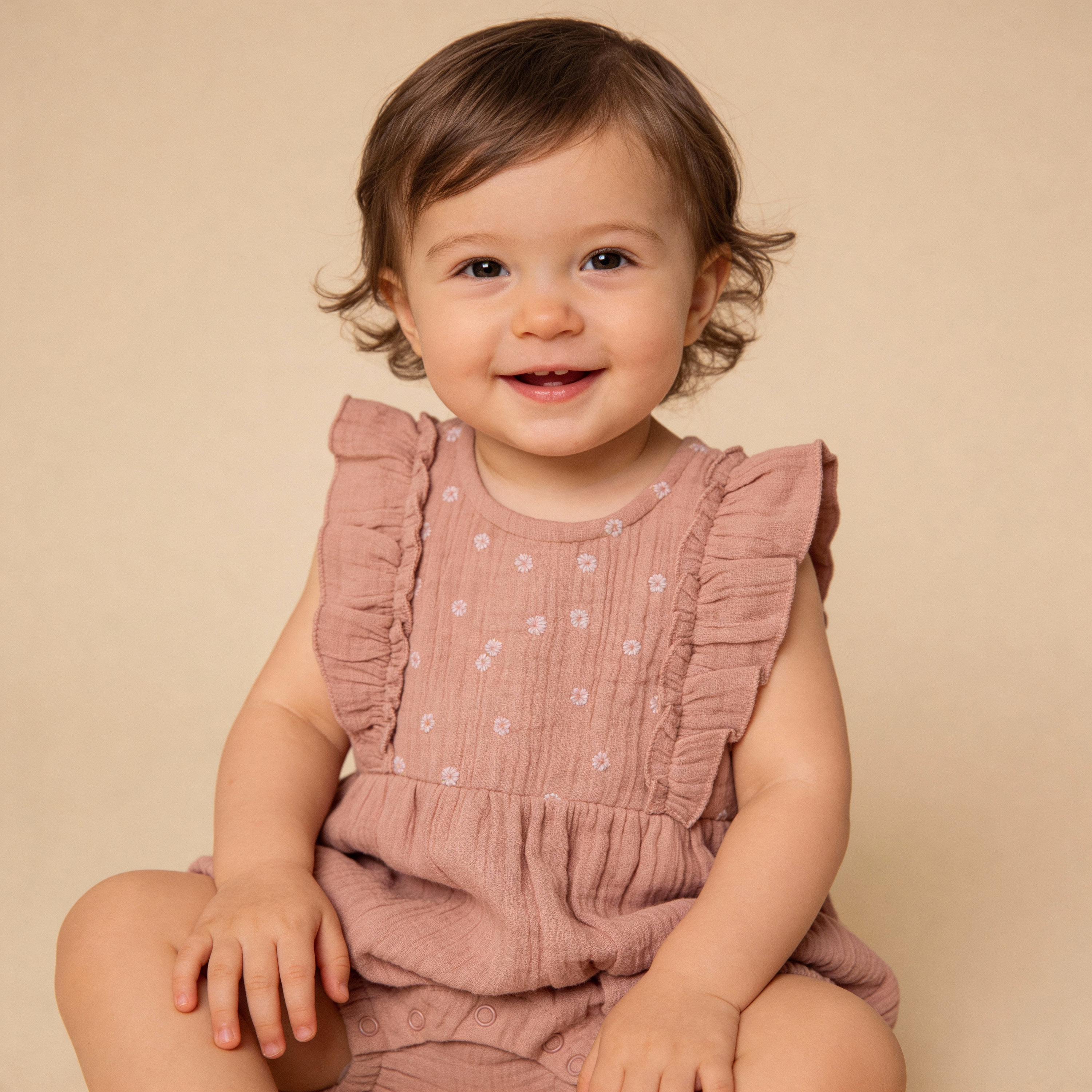 Organic Embroidered Ruffle Romper - Clay - Aaria Tees Aaria Tees