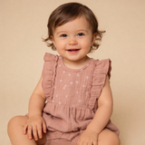 Organic Embroidered Ruffle Romper - Clay - Aaria Tees Aaria Tees