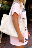 Pink Stripe Patriotic Sequin Flower Mock Neck T Shirt Graphic Dress Aaria Tees