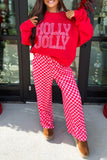 Red Christmas Slogan Graphic Plaid Contrast Two-piece Pant Set Aaria Tees