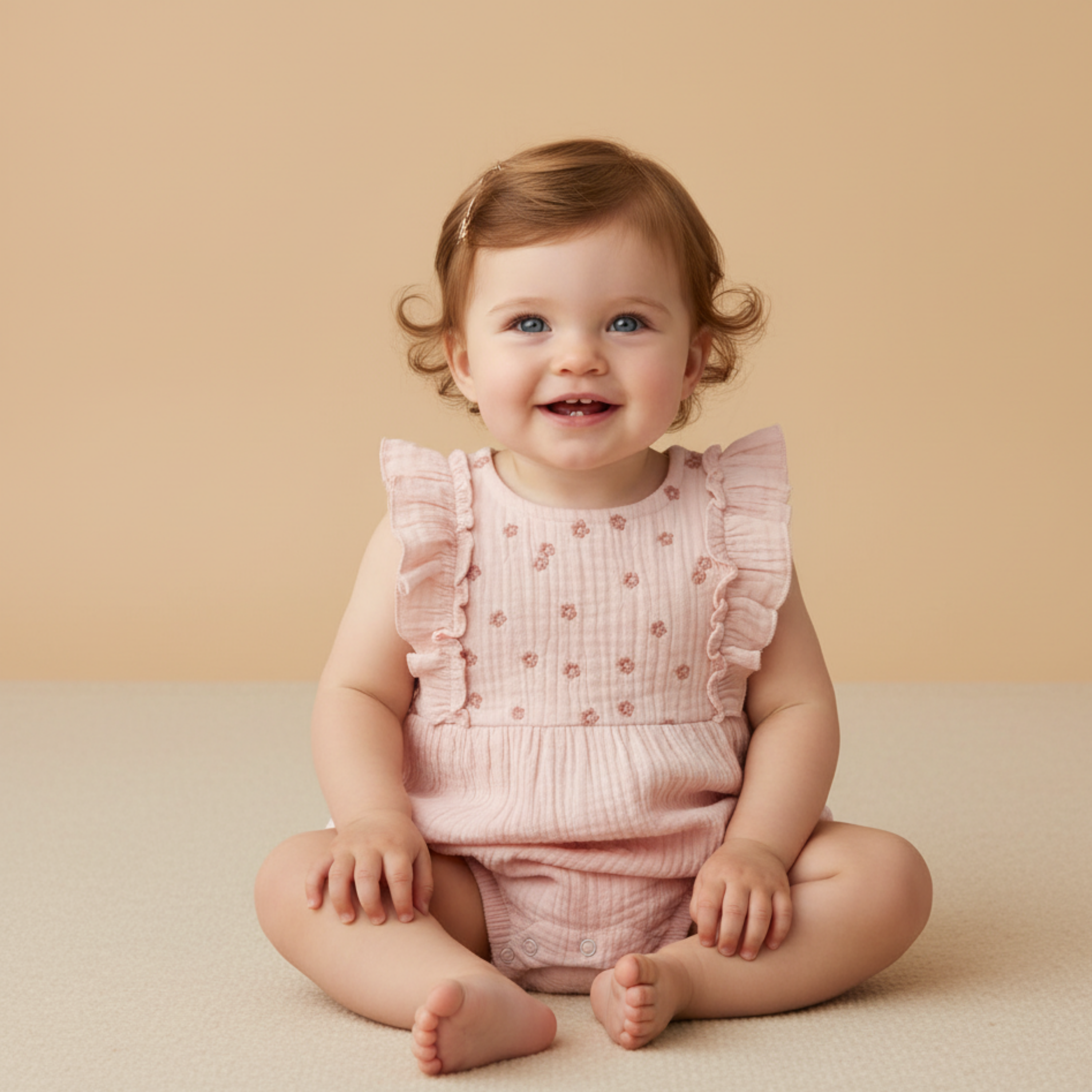 Organic Embroidered Ruffle Romper - Blush - Aaria Tees Aaria Tees