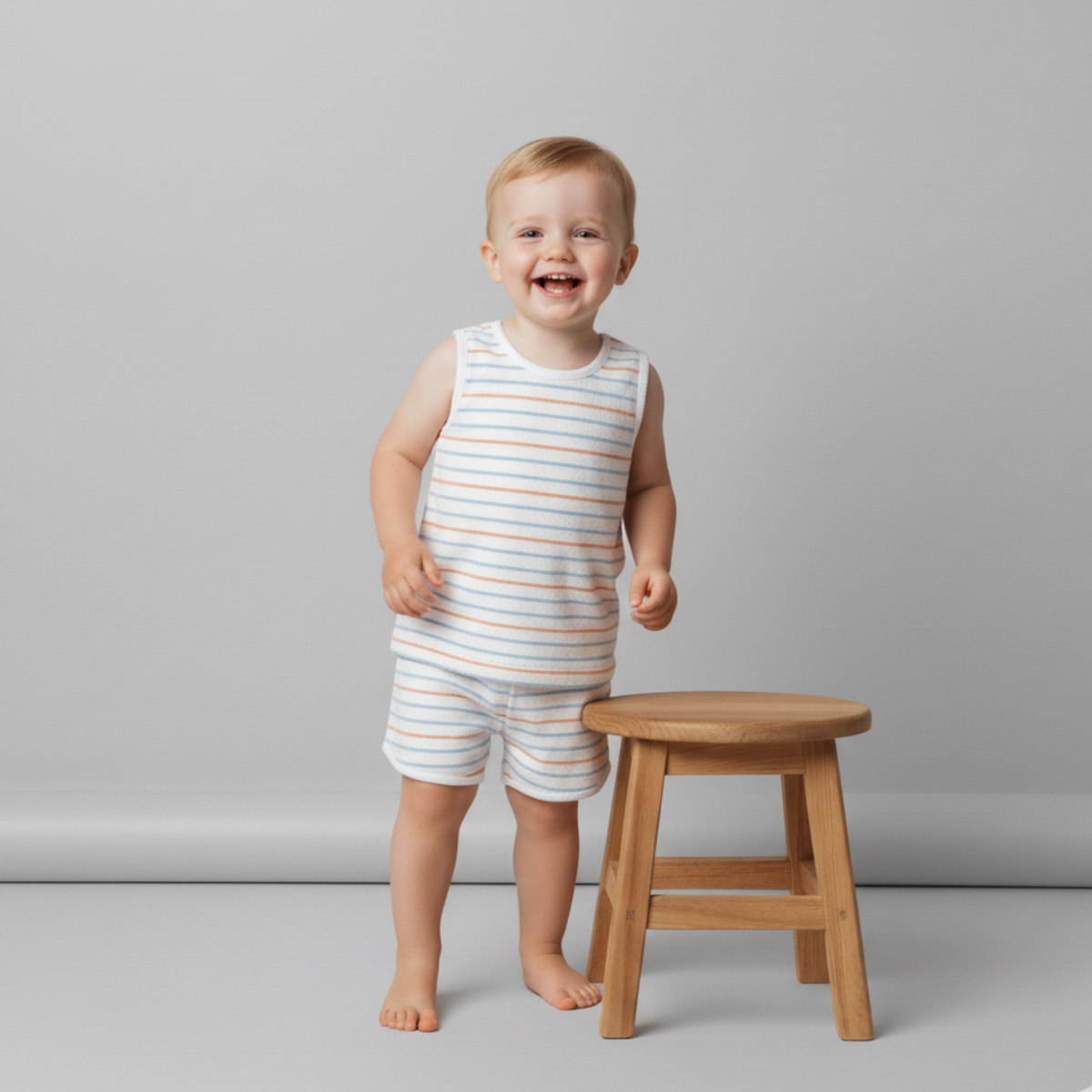 Organic Sleeveless Tee & Shorts Set - Cabana Stripes - Aaria Tees