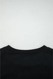 Black Varsity Baseball Bow Graphic Striped Sleeve Baggy Sweatshirt Aaria Tees