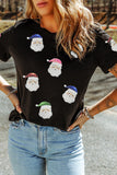 Black Sequin Patched Father Christmas Graphic T Shirt Aaria Tees