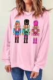 Pink Cute Nutcracker Printed Drop Shoulder Christmas Sweatshirt - Aaria Tees Aaria Tees