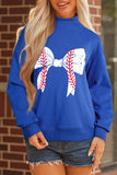 Dark Blue Baseball Large Bow Mock Neck Sweatshirt Aaria Tees