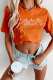 Orange Casual Pumpkin Embroidered Round Neck T-Shirt Aaria Tees