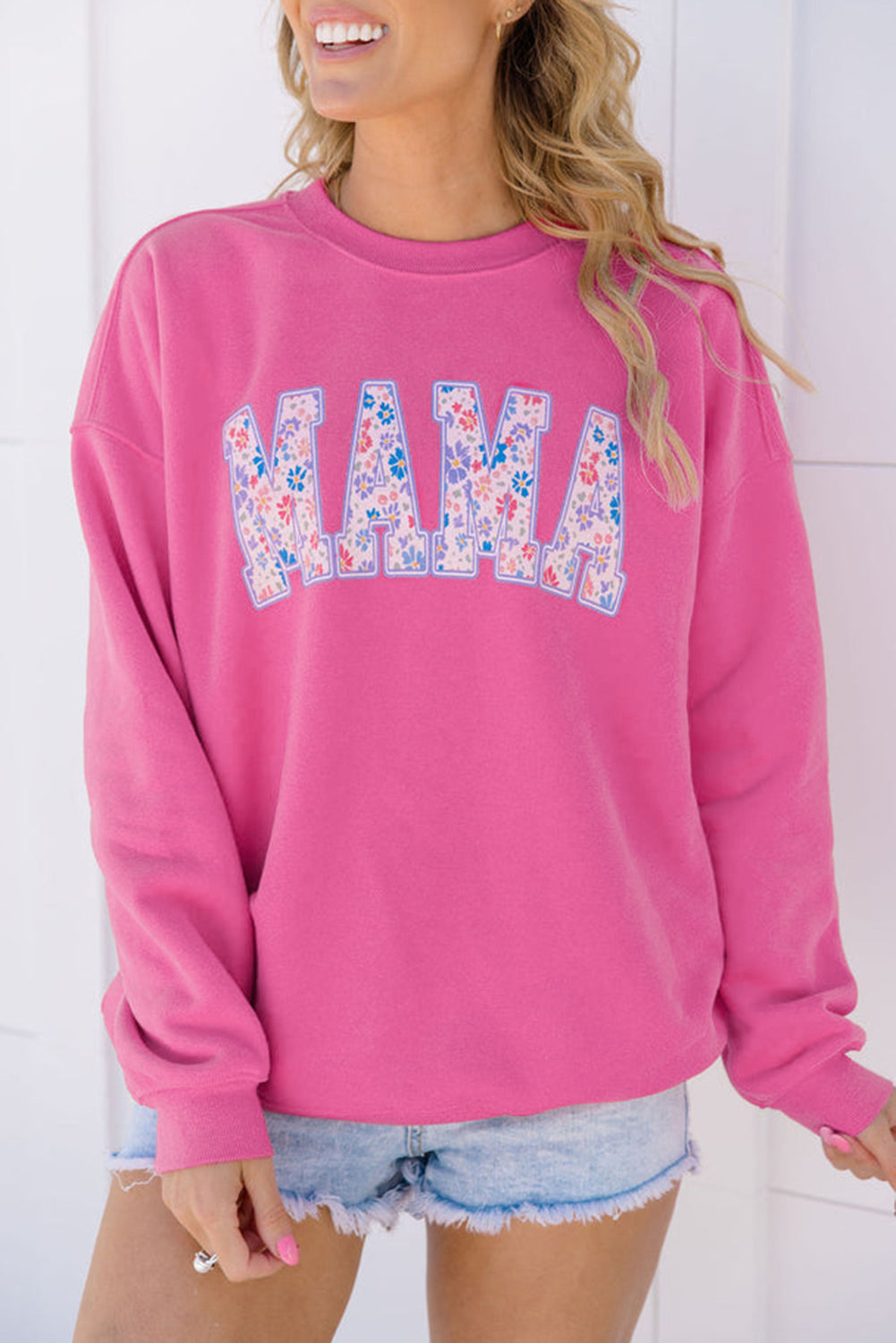 Rose Red Floral MAMA Embroidered Graphic Pullover Sweatshirt - Aaria Tees Aaria Tees
