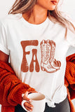 White FALL Boots Cracking Graphic T Shirt Aaria Tees