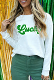 White Lucky Heat Transfer Printed Long Sleeve Top Aaria Tees