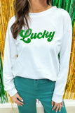 White Lucky Heat Transfer Printed Long Sleeve Top Aaria Tees