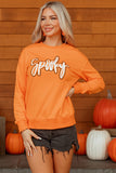 Grapefruit Orange Spooky Graphic Halloween Crew Neck Holiday Sweatshirt Aaria Tees