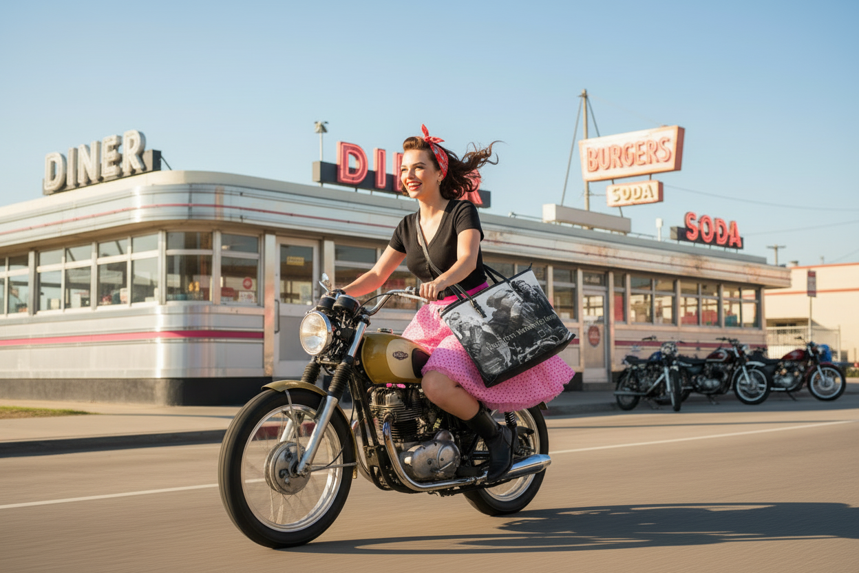 Lipstick Ladies Premium Tote Bag | Women's Motorcycle Tote - Aaria Tees Aaria Tees