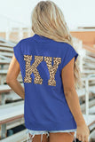 Sky Blue KENTUCKY Leopard KY Double Side Printed Mock Neck Tee Aaria Tees