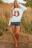 White Embroidered Bow Boots Graphic Drop Shoulder Sweater Aaria Tees