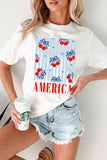 White Bow Cherry AMERICA Graphic Crewneck Patriotic T Shirt Aaria Tees