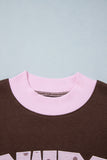 Pink Polka Dot Letter Graphic Colorblock Tunic Sweatshirt Aaria Tees