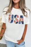 White USA Faux Patchwork Graphic Tee Aaria Tees