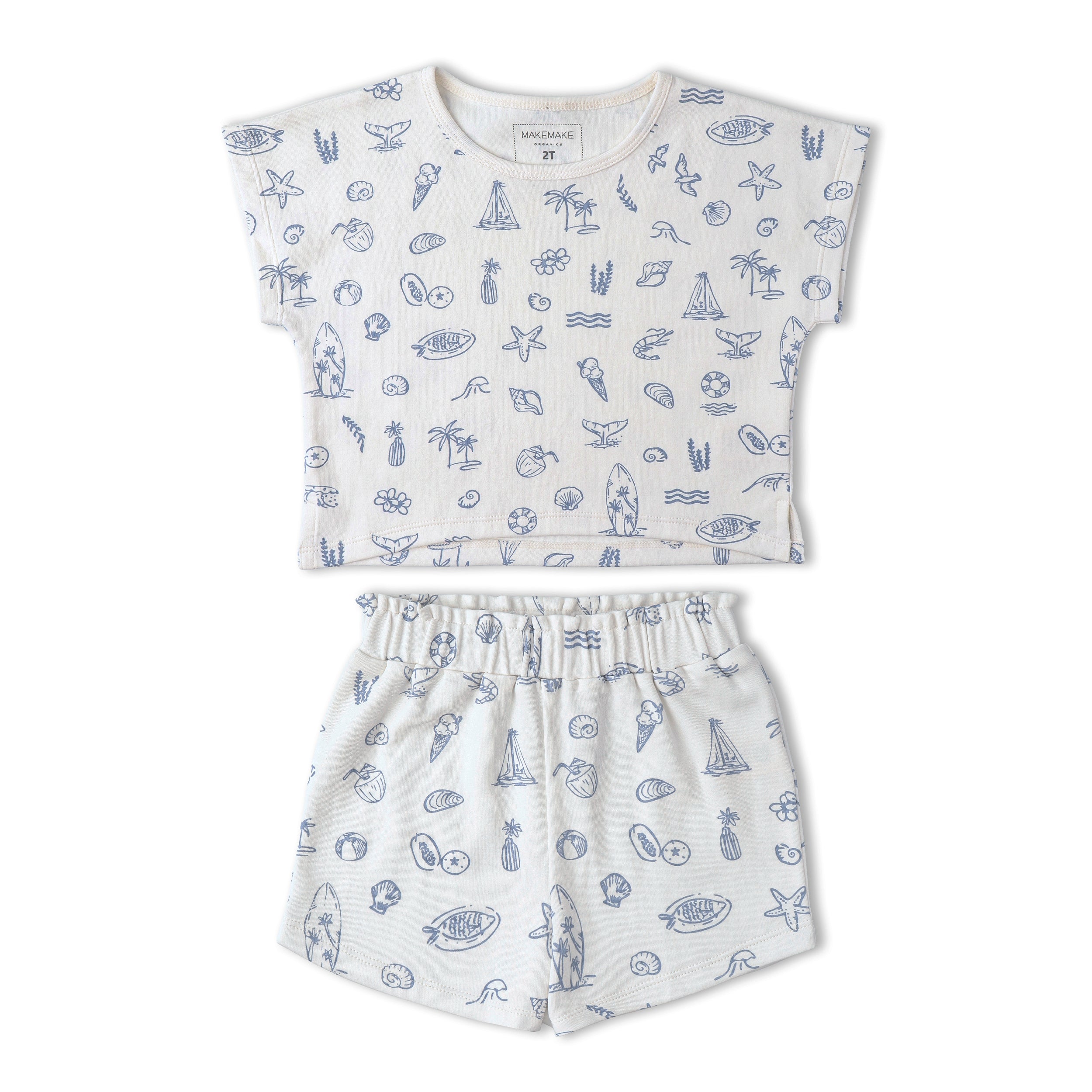 Organic Drop Shoulder Tee & Shorts Set - Coastal - Aaria Tees Aaria Tees