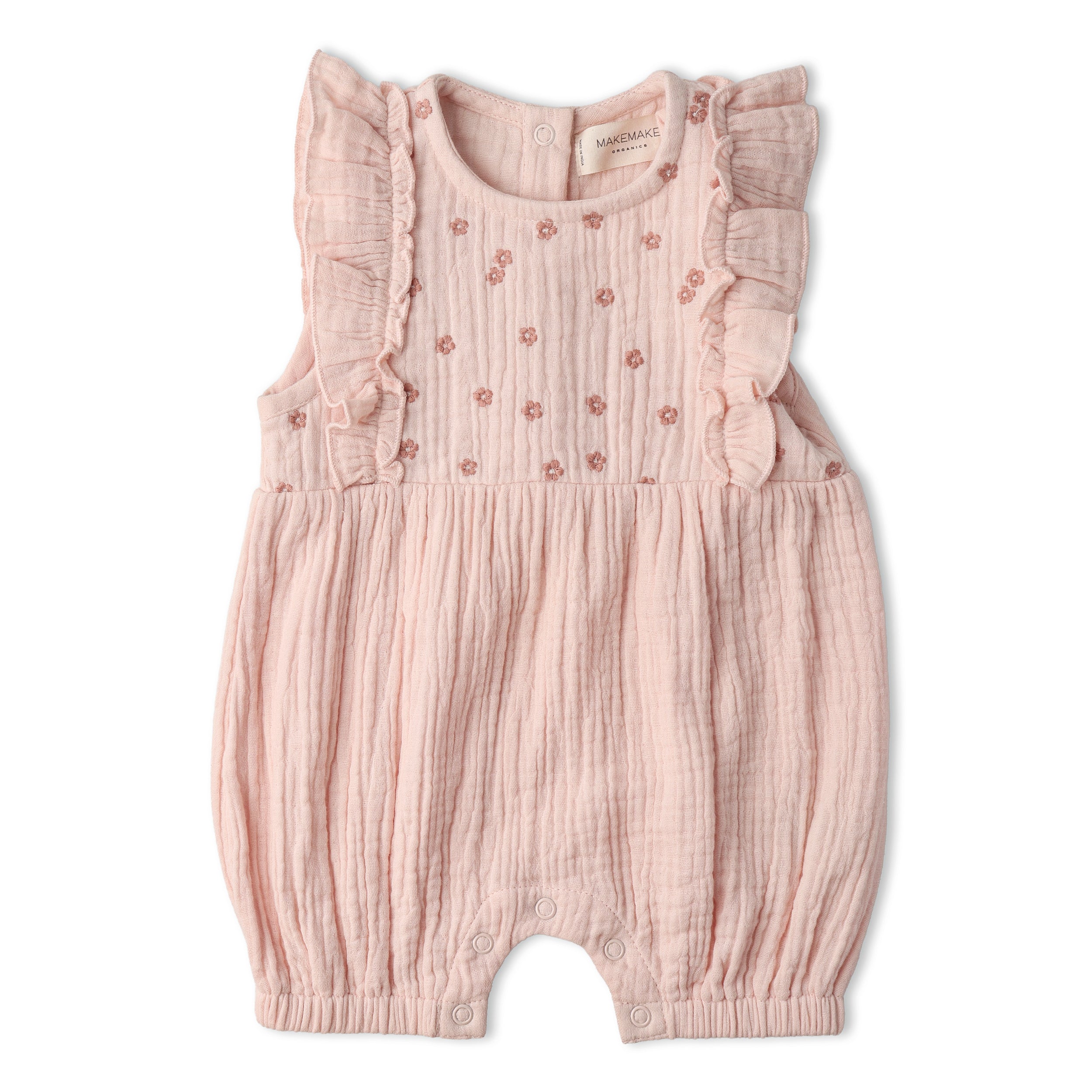 Organic Embroidered Ruffle Romper - Blush - Aaria Tees Aaria Tees