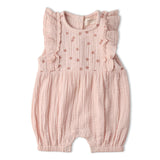 Organic Embroidered Ruffle Romper - Blush - Aaria Tees Aaria Tees