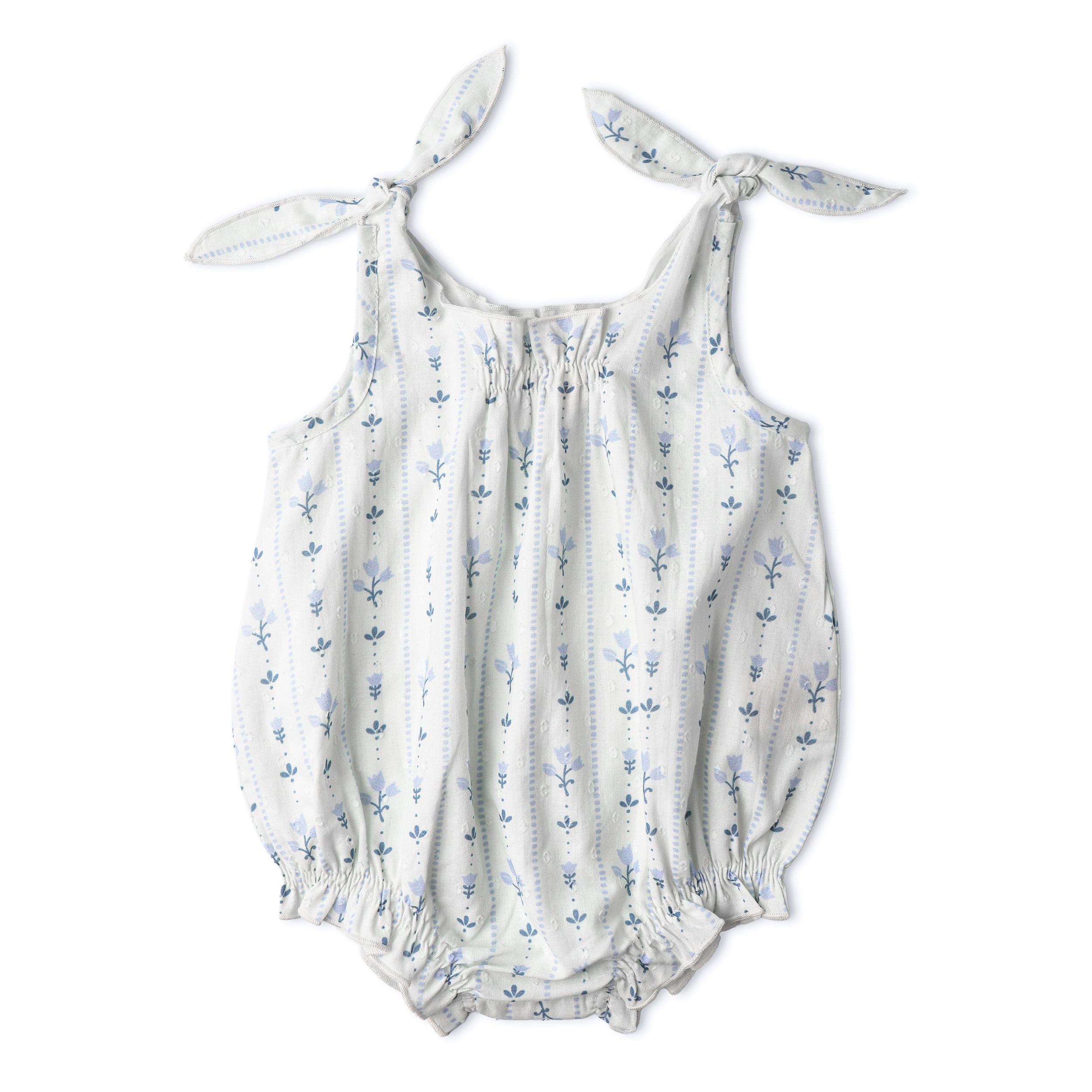 Organic Tie Shoulder Bubble Romper - Blue Vines - Aaria Tees Aaria Tees