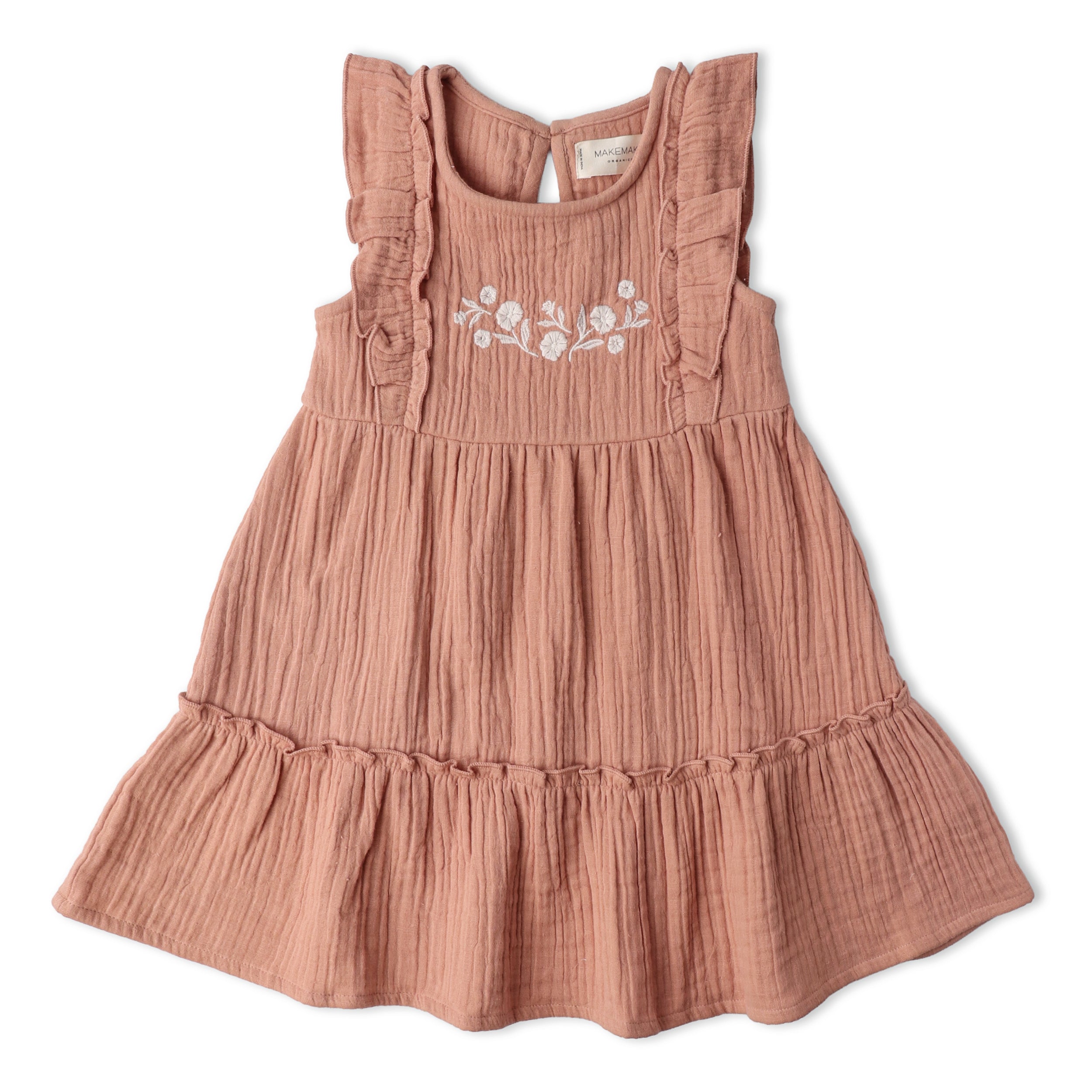 Organic Embroidered Tiered Dress - Clay - Aaria Tees Aaria Tees