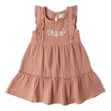 Organic Embroidered Tiered Dress - Clay - Aaria Tees Aaria Tees