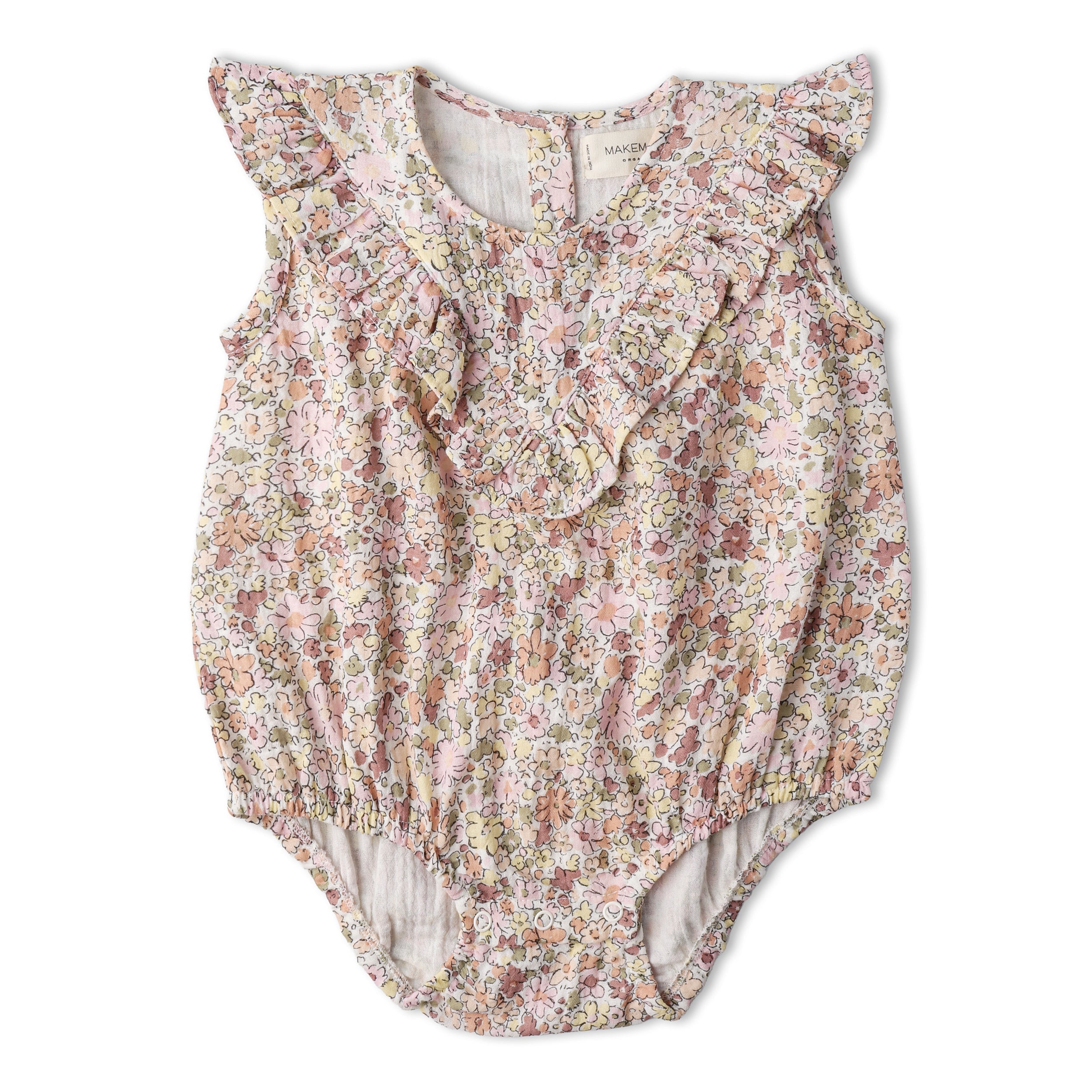 Organic Sleeveless Ruffle Bubble Romper - Pastel Bloom - Aaria Tees Aaria Tees