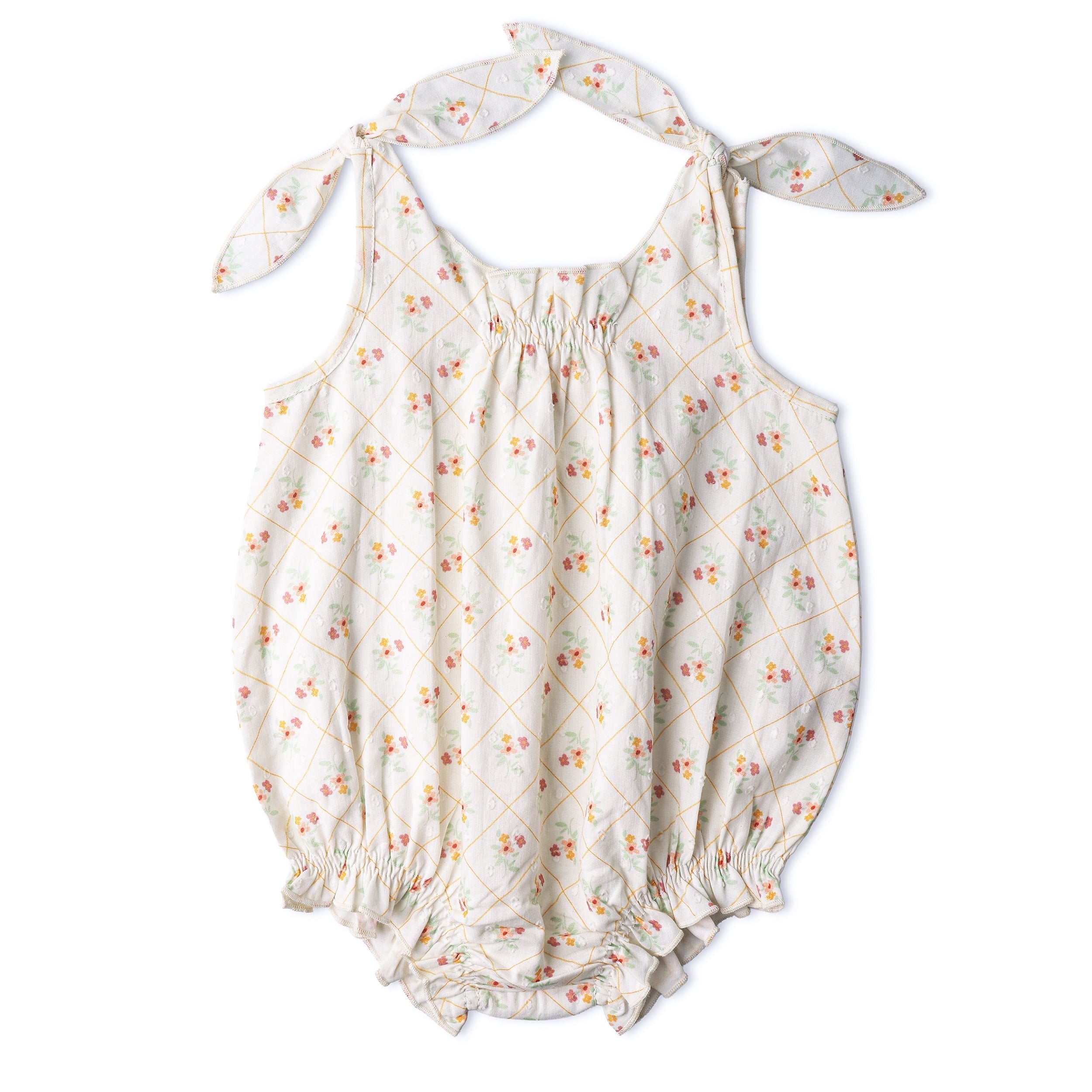 Organic Tie Shoulder Bubble Romper - Spring Weave - Aaria Tees Aaria Tees