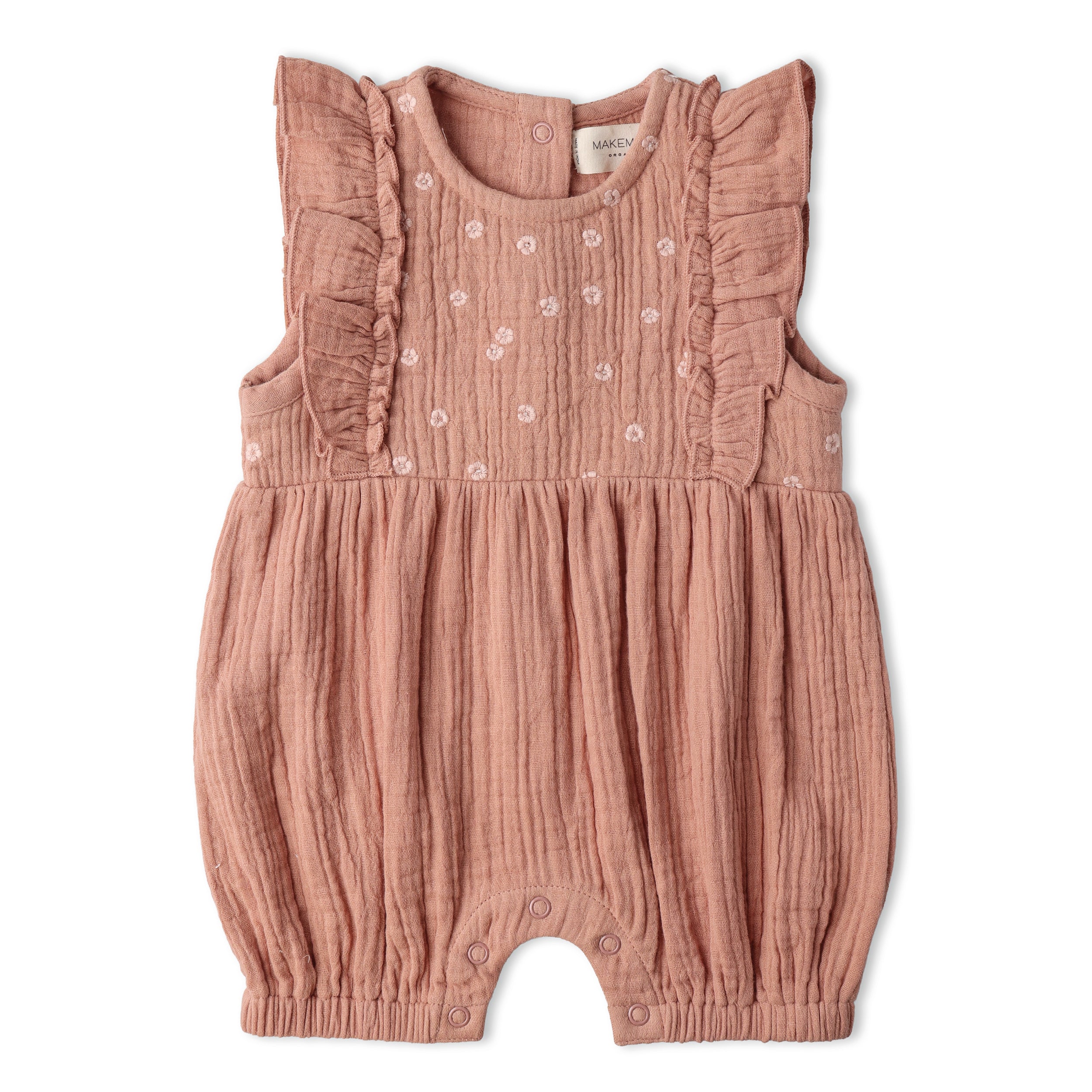 Organic Embroidered Ruffle Romper - Clay - Aaria Tees Aaria Tees
