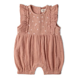 Organic Embroidered Ruffle Romper - Clay - Aaria Tees Aaria Tees
