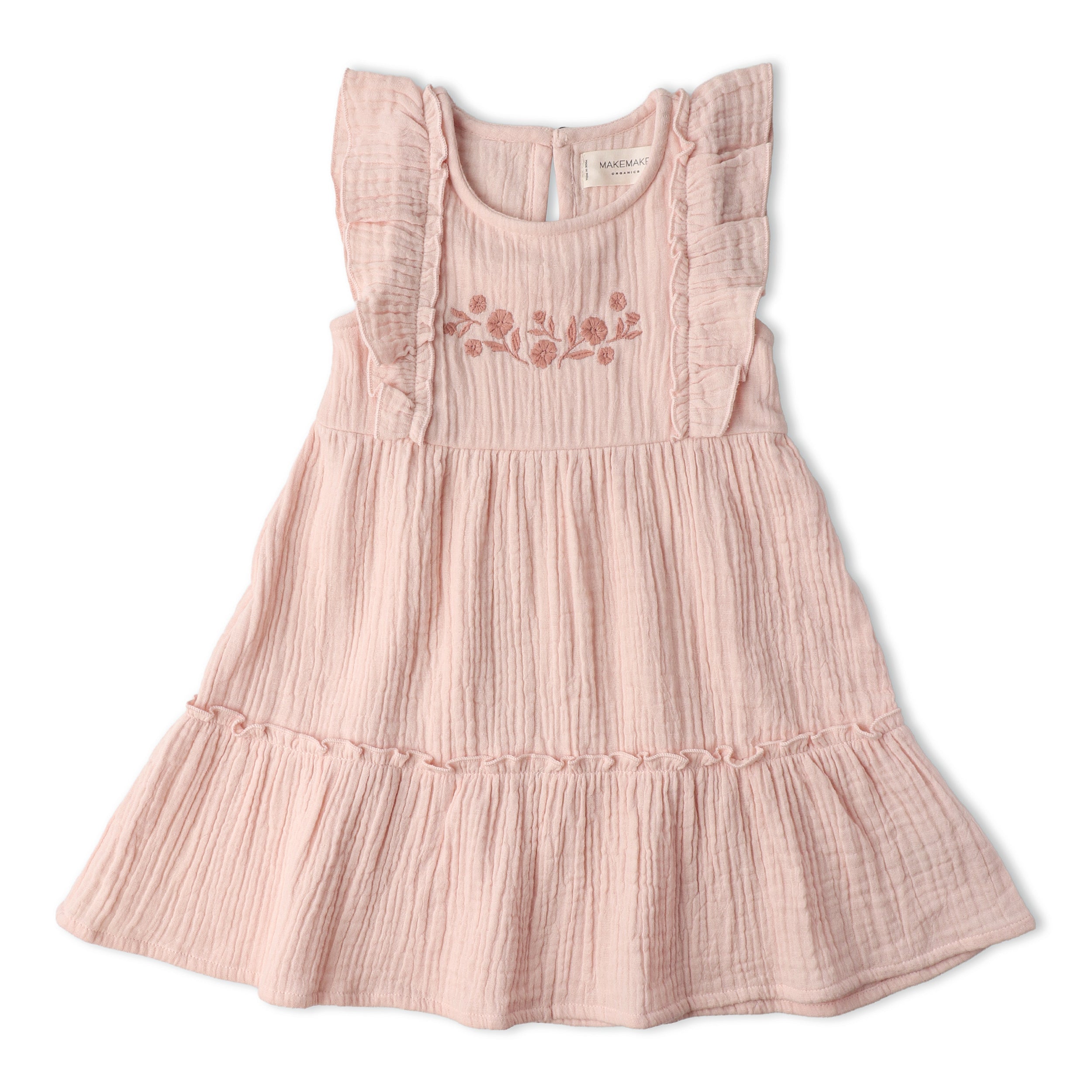 Organic Embroidered Tiered Dress - Blush - Aaria Tees Aaria Tees