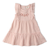 Organic Embroidered Tiered Dress - Blush - Aaria Tees Aaria Tees