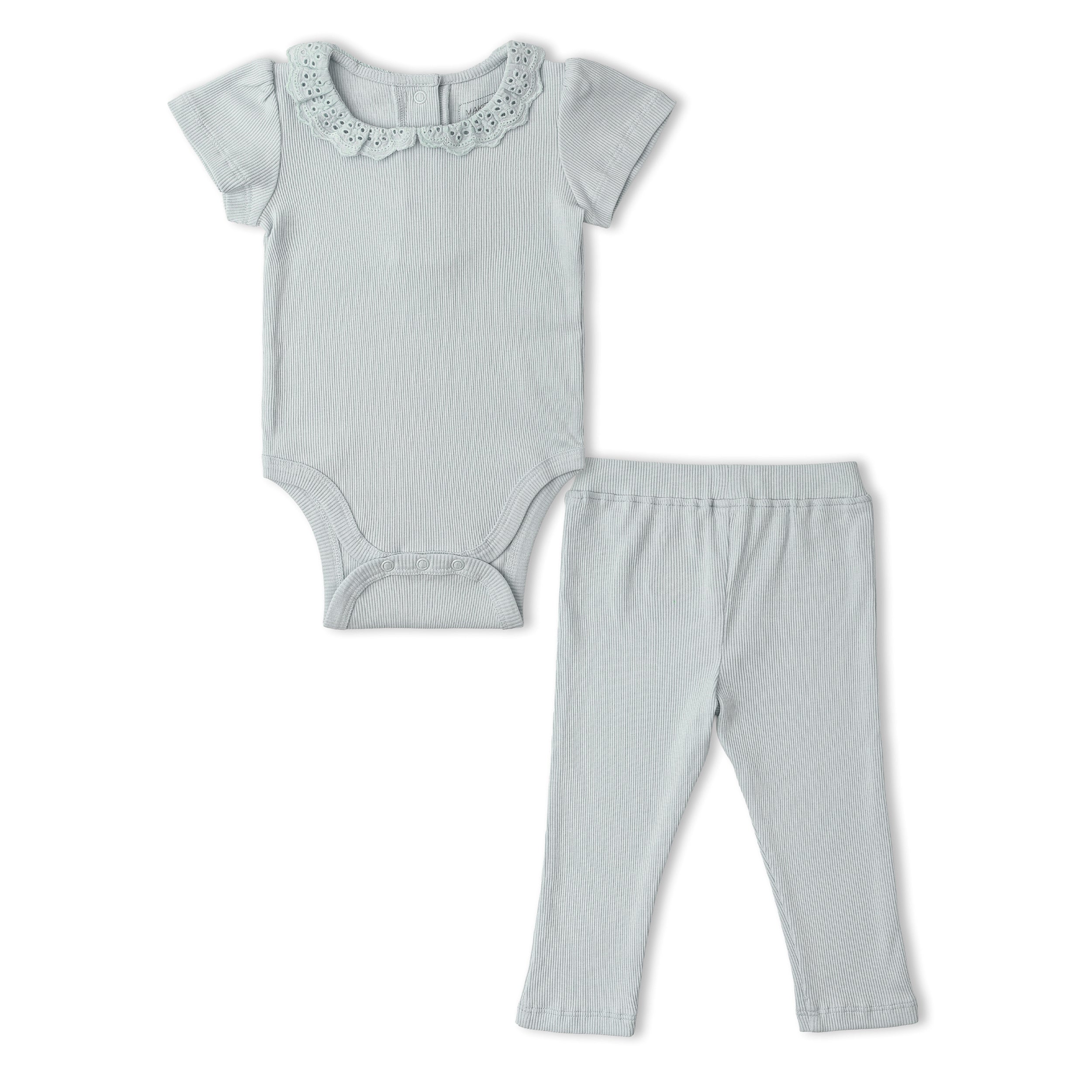Organic Lace Collar Onesie & Tights Set - Fog - Aaria Tees Aaria Tees